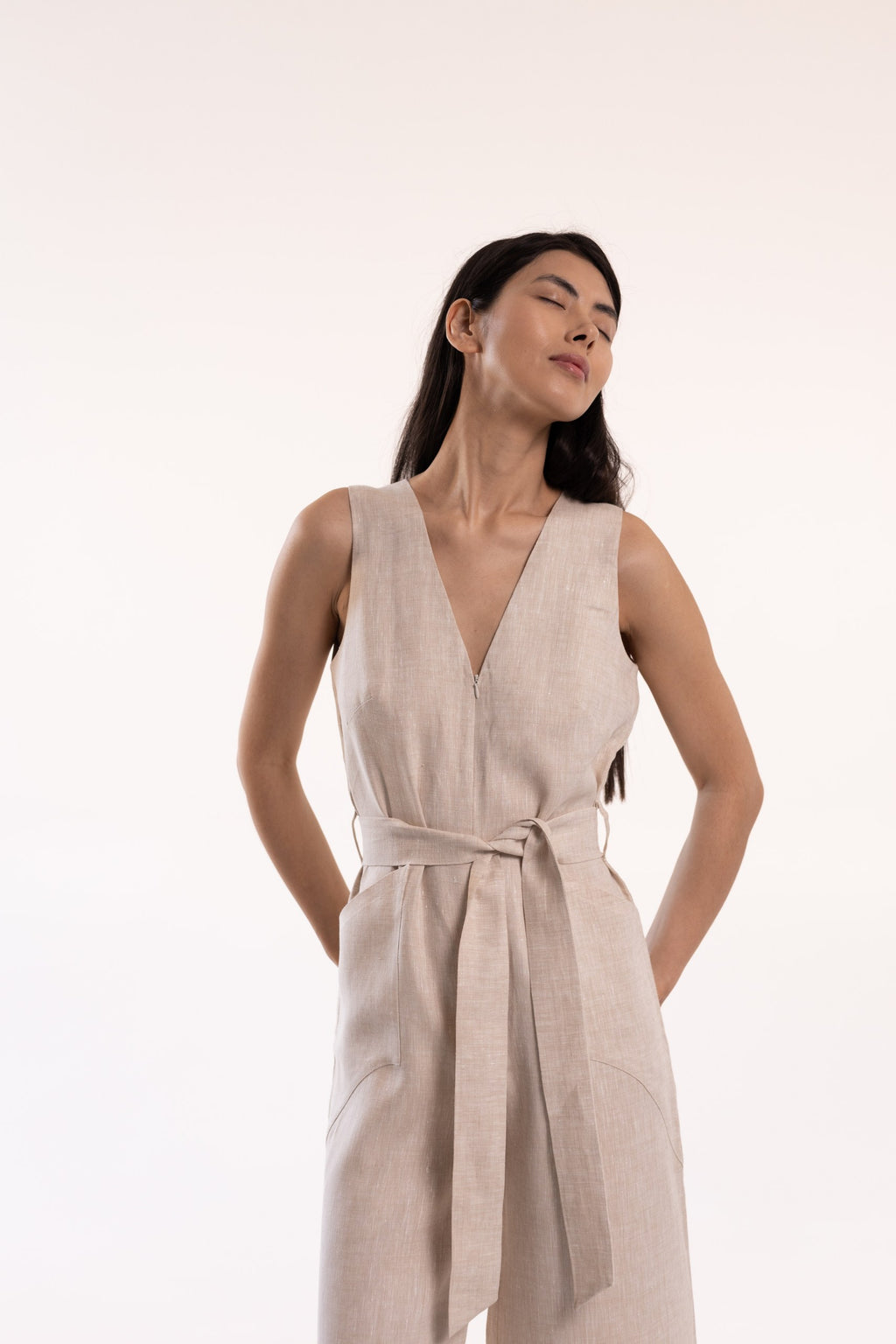 Kora Linen Jumpsuit in Oatmeal