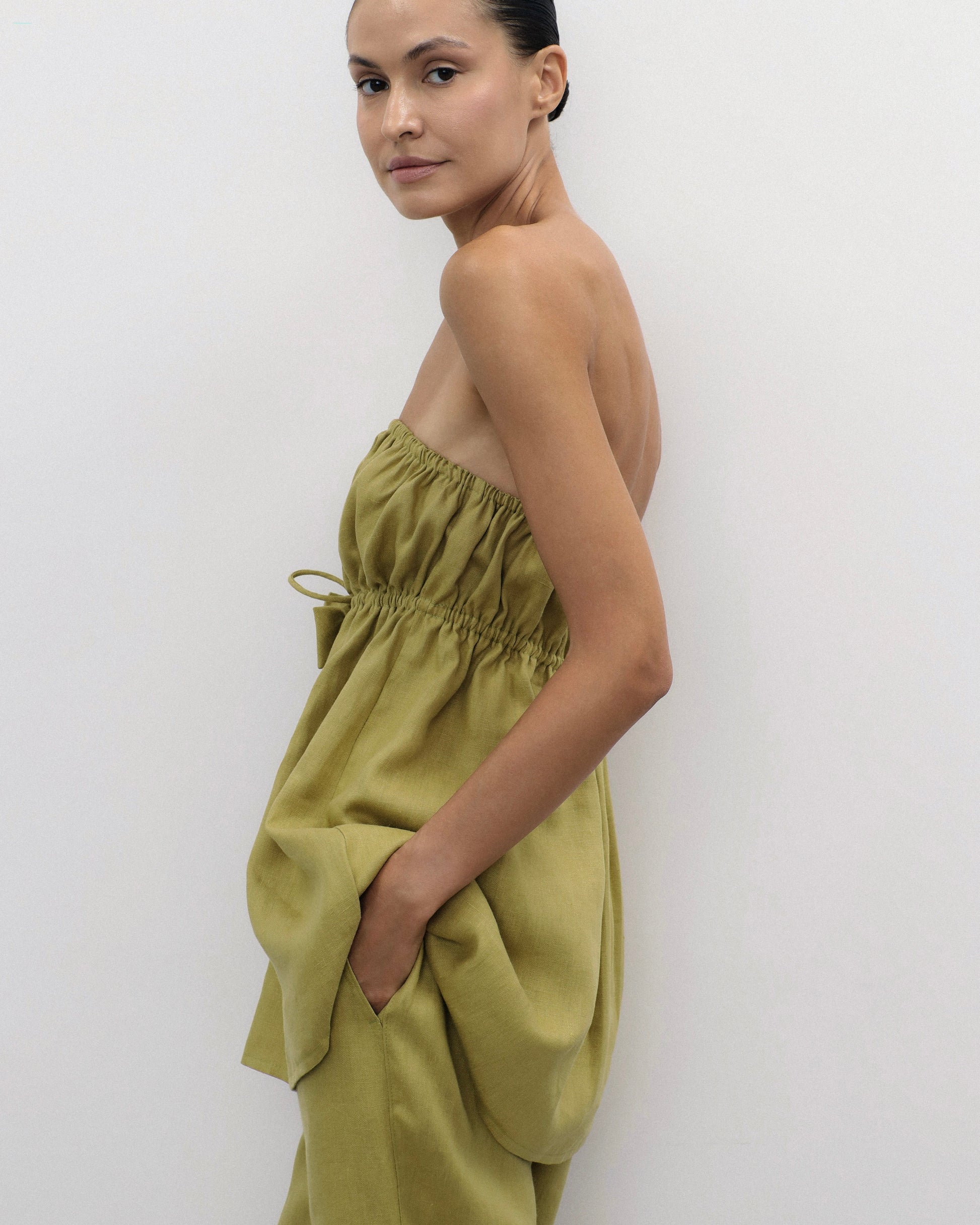 Strapless Rose Top in Olive