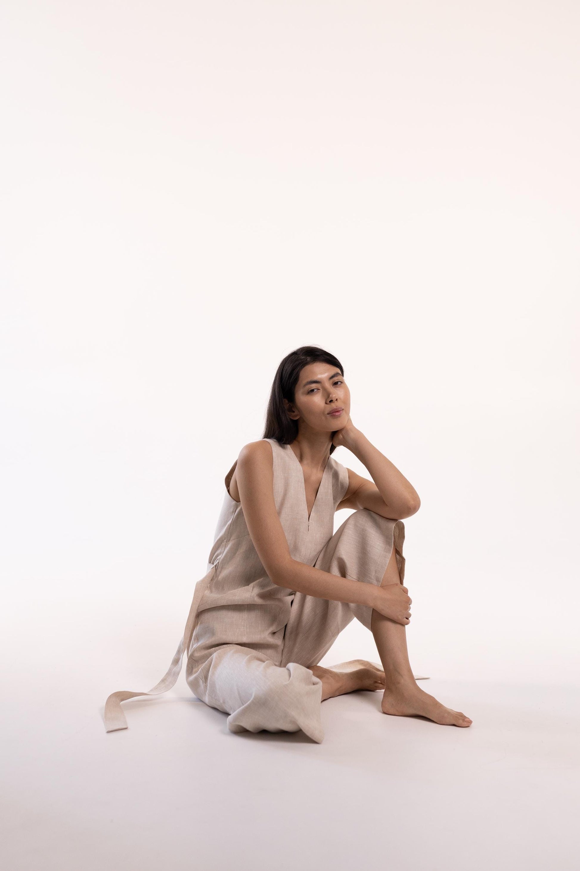 Kora Linen Jumpsuit in Oatmeal