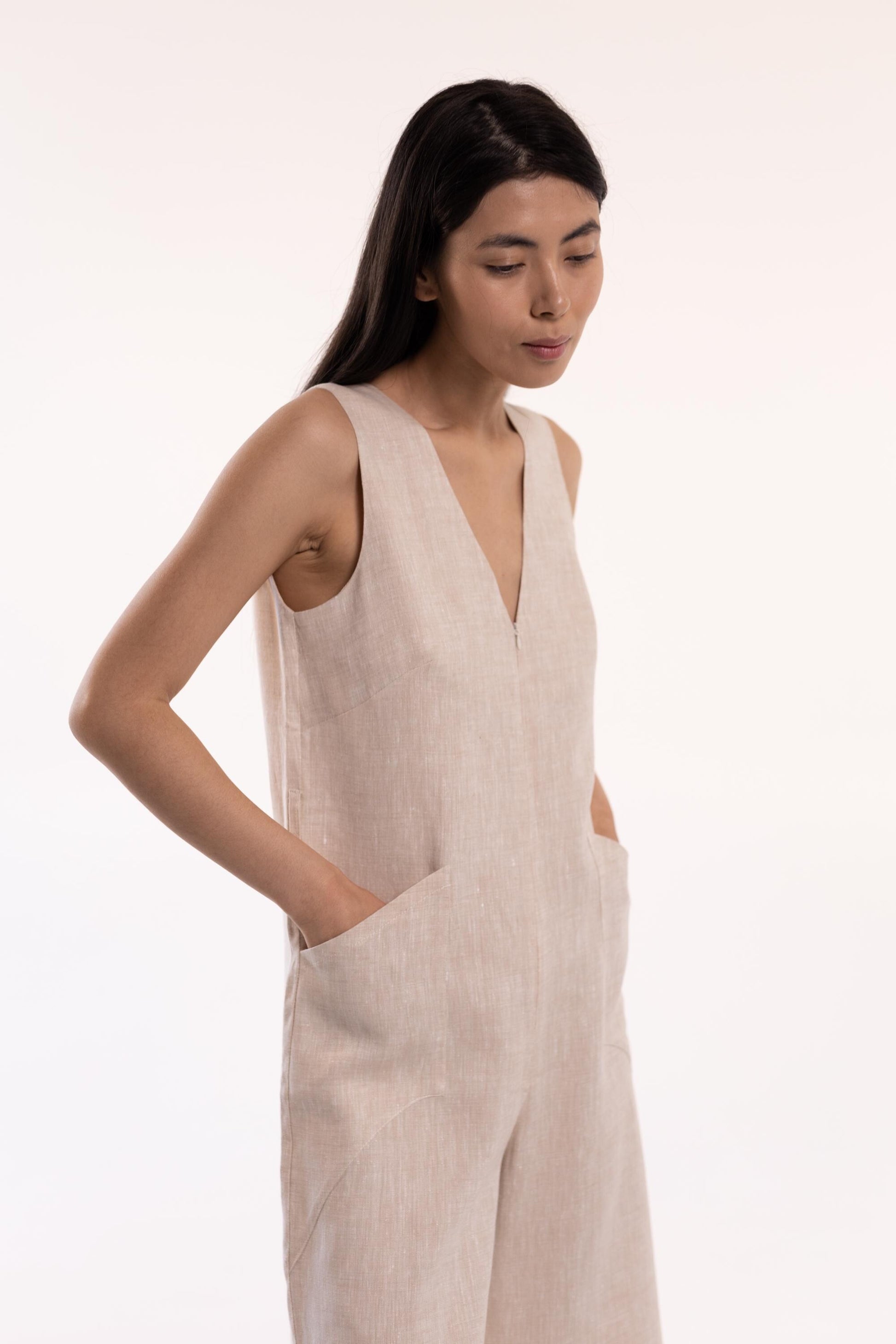 Kora Linen Jumpsuit in Oatmeal
